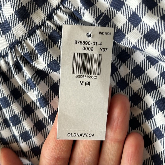 Old Navy White and Navy Checkerboard Print Tiered Midi Dress - Size 8 - Picture 4 of 4